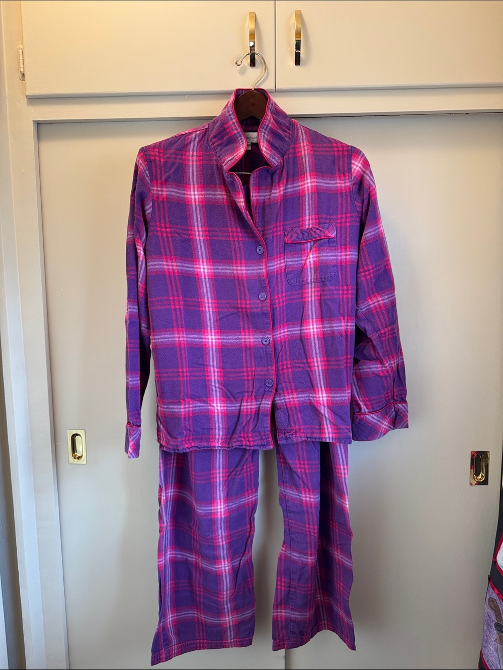 Cozy Plaid Flannel Pajama Set - Purple & Pink